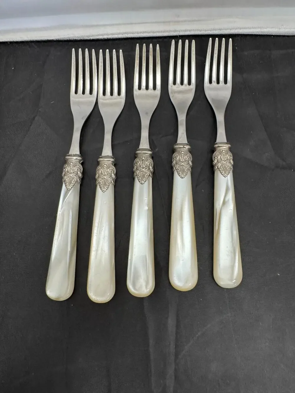 5pc EME Italy Napoleon Ivory Pearl Stainless Baroque Salad Forks 18/10 Set Of 5